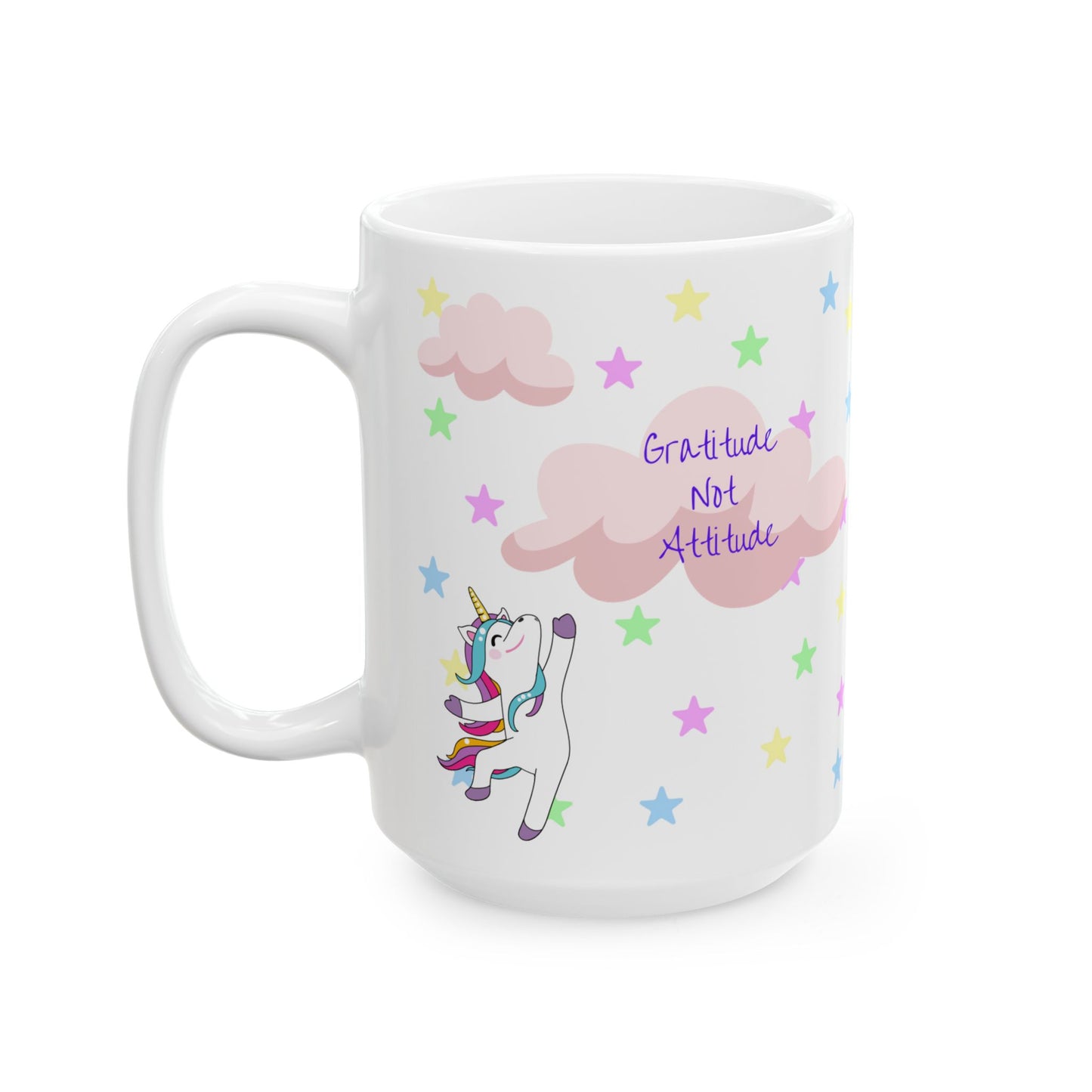 Gratitude, Not Attitude - Whimsical Unicorn Mug - 15oz