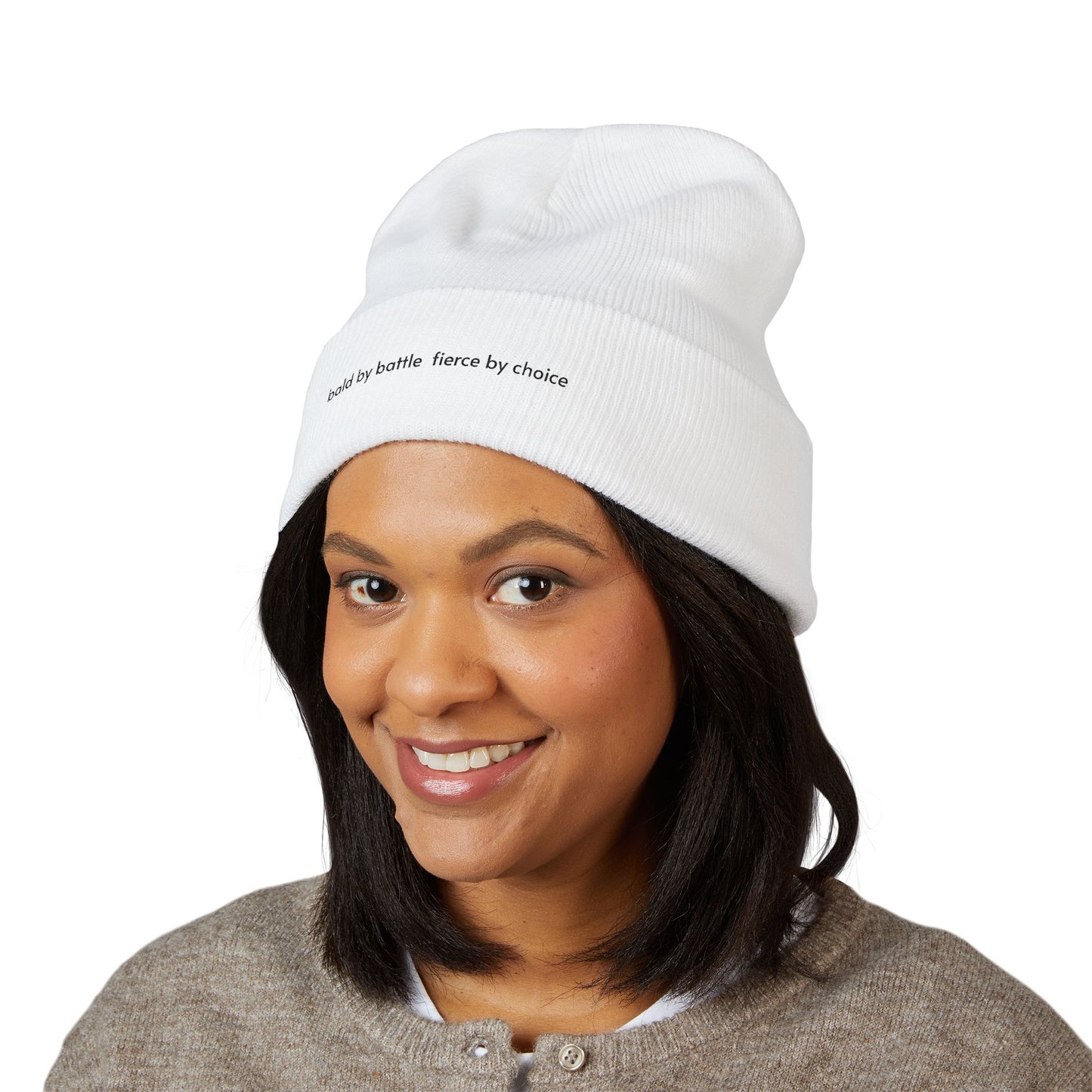 Bald by Battle, Fierce by Choice Embroidered Beannie