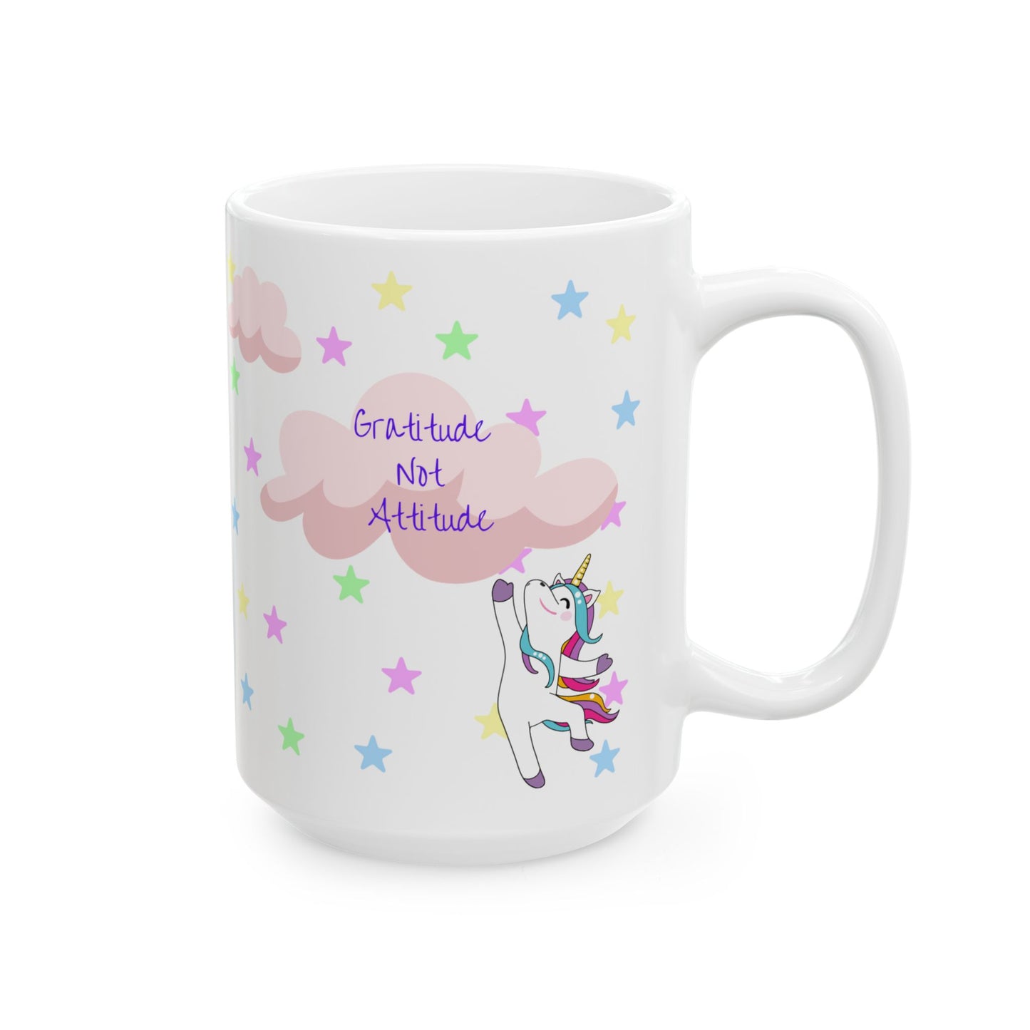 Gratitude, Not Attitude - Whimsical Unicorn Mug - 15oz