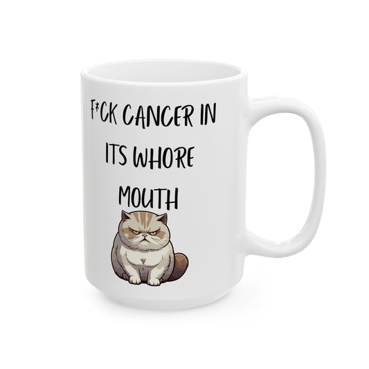 Angry Cat F*ck Cancer" Mug- Fierce, Funny and Perfectly Inappropriate - 15oz mug