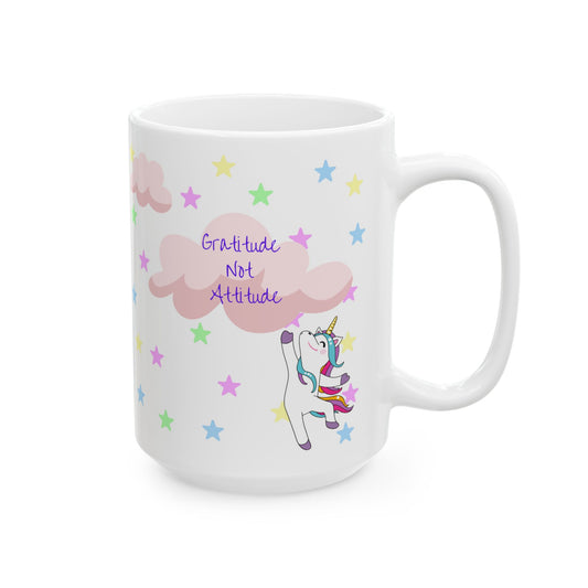 Gratitude, Not Attitude - Whimsical Unicorn Mug - 15oz