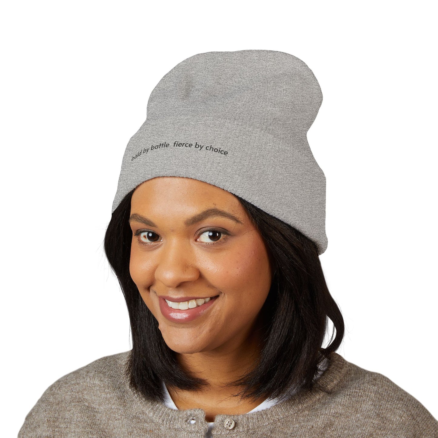 Bald by Battle, Fierce by Choice Embroidered Beannie